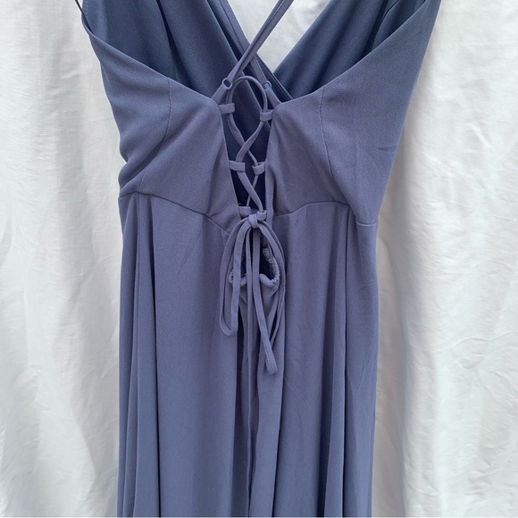Lulu’s Bridesmaid Maxi Dress In Love Forever Granite Blue Lace-Up High-Low - Picture 9 of 11